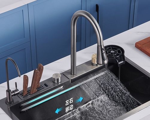 Grigio 75*45 Single Bowl Countertop Undermount SUS304 Lavabo da cucina con rubinetto piovoso Sprayer estraibile