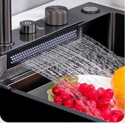 Grigio 75*45 Single Bowl Countertop Undermount SUS304 Lavabo da cucina con rubinetto piovoso Sprayer estraibile