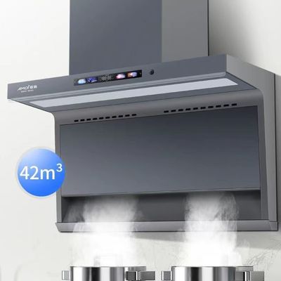 Alluminio abitazione cucina range cappuccio con muro montato curva di vetro progettazione camino