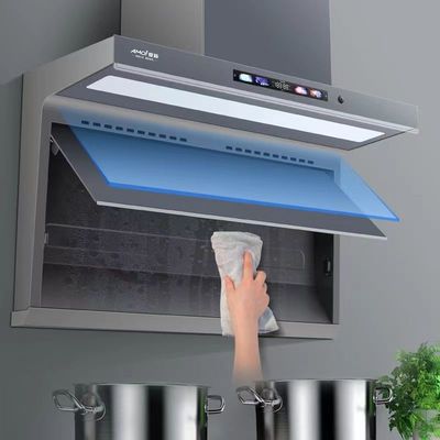 Alluminio abitazione cucina range cappuccio con muro montato curva di vetro progettazione camino