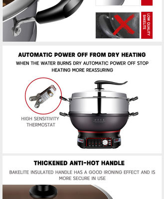 Capo di vetro temperato a fusione a fuso in alluminio Skillet Pan Hot Pot elettrico multifunzione 220V