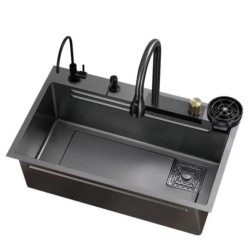 Grigio 75*45 Single Bowl Countertop Undermount SUS304 Lavabo da cucina con rubinetto piovoso Sprayer estraibile