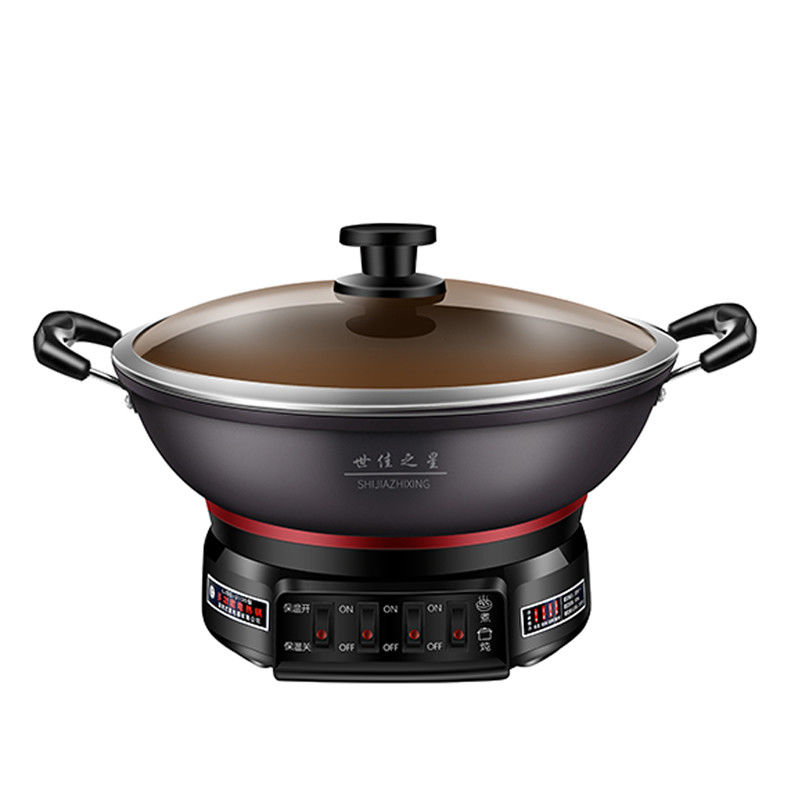 Capo di vetro temperato a fusione a fuso in alluminio Skillet Pan Hot Pot elettrico multifunzione 220V